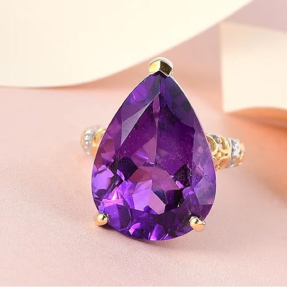 African amethyst ring gold vermeil & platinum over sterling silver, 18.6cwt! - Picture 2 of 9